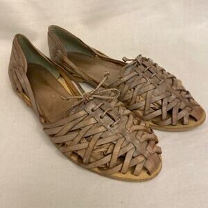 Zanzibar Womens 8.5 Gray Taupe Leather Woven Flats Tie Sandals Shoes